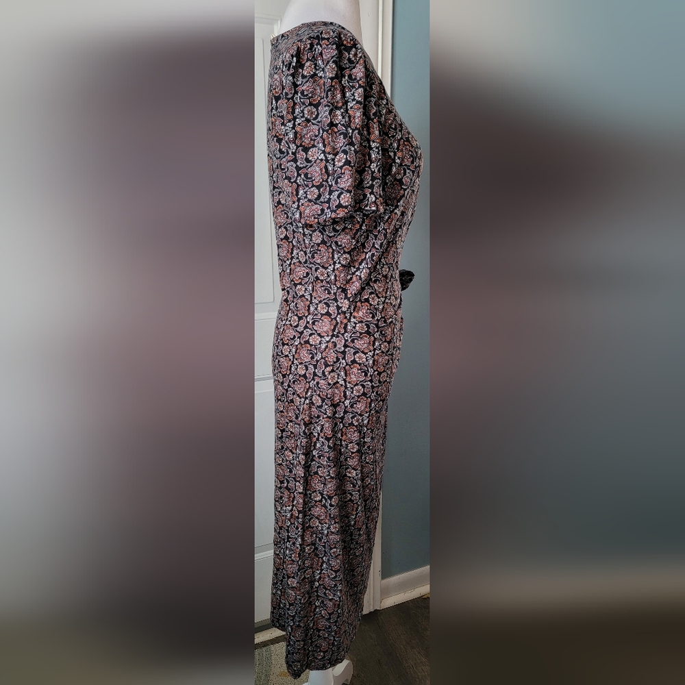 Boden Knot Front Jersey Midi Dress Womens 8P Black White Rust Boho Floral Stretc - Picture 4 of 13